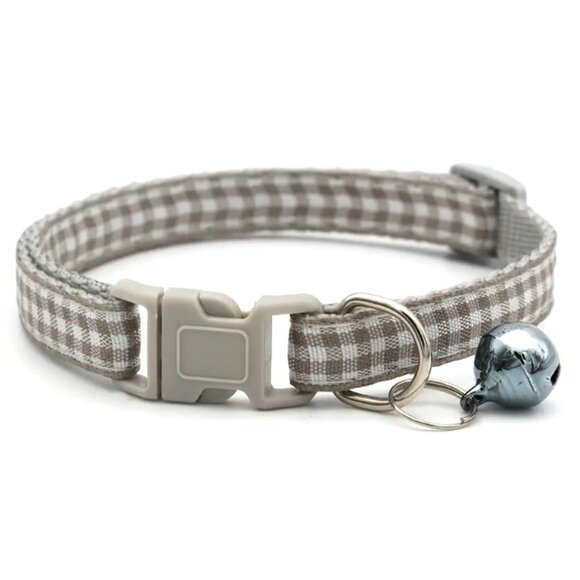 Jamie Jase Khaki Gingham Plaid Bell Accented Cat Collar with Toys Gift Package - Picture 4 of 9